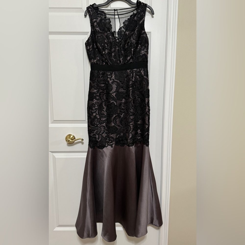 Adrianna Papell Lace Overlay Mermaid Gown with Eggplant Skirt